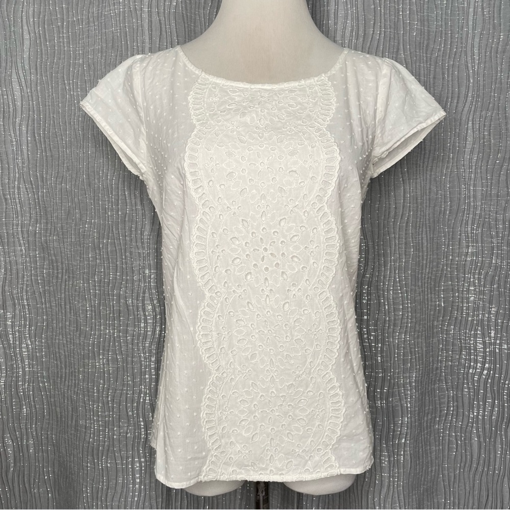 Loft Swiss dot & eyelet cap sleeve top